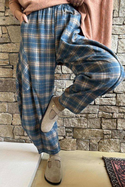 Patrick Plaid Brushed Cotton Barrel Pant Teal - **